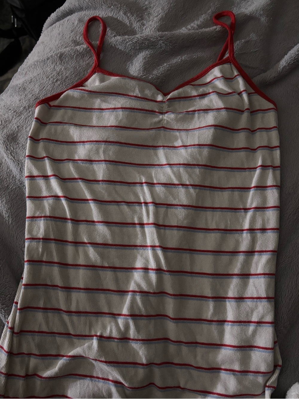 No Boundaries White Ribbed Tank with Red Stripes